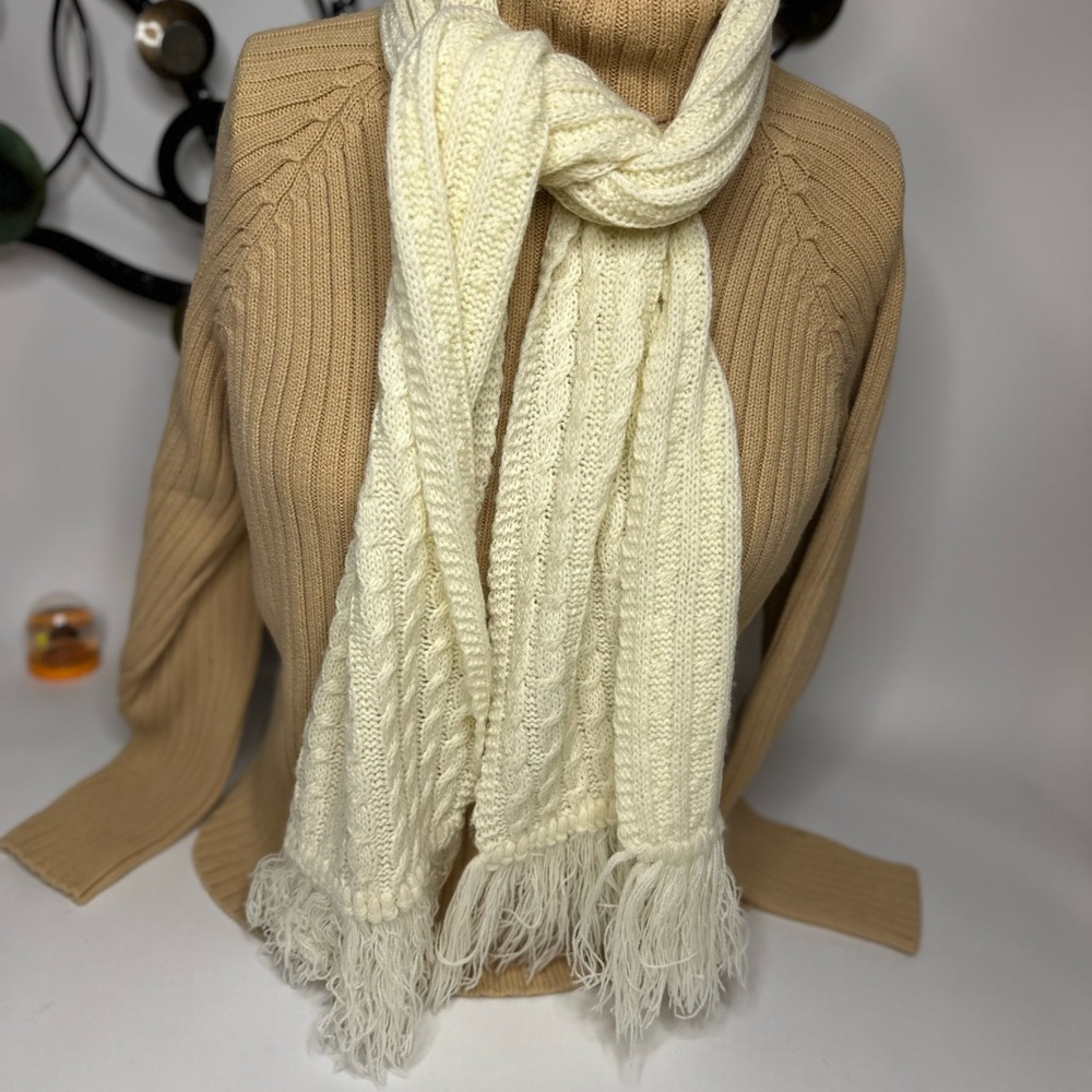 Isotoner Ivory Knit Scarf with Fringe